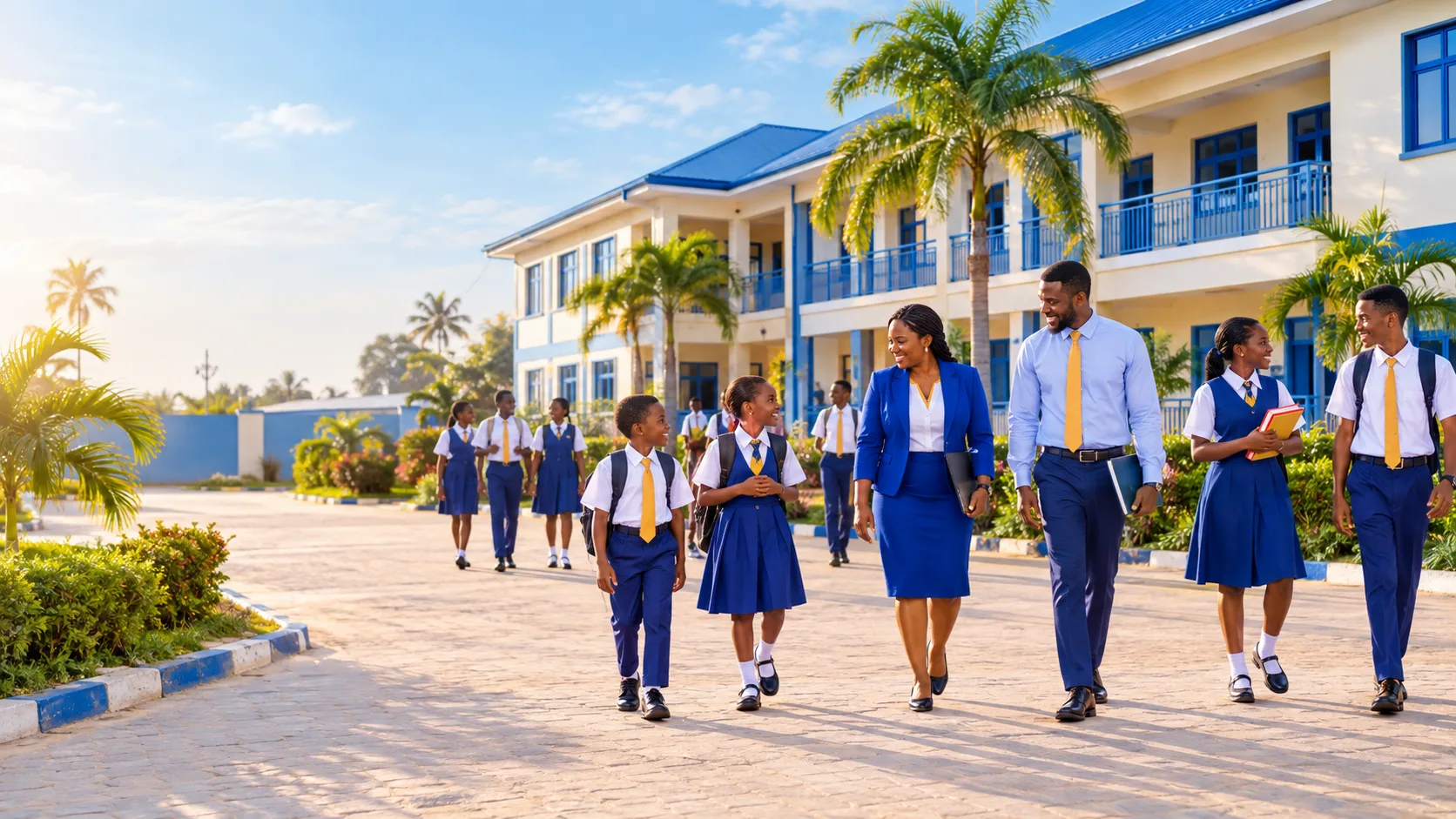 Pupils and teachers on campus